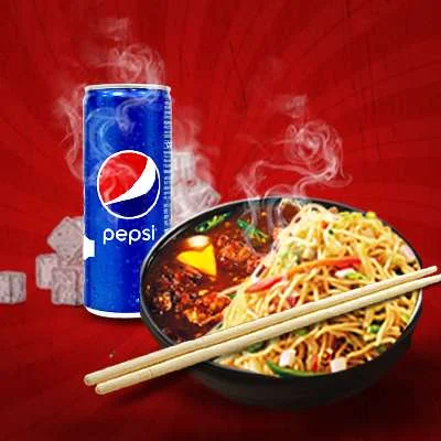Veggie Hakka Noodles With Chilly Chicken With Pepsi 330ml