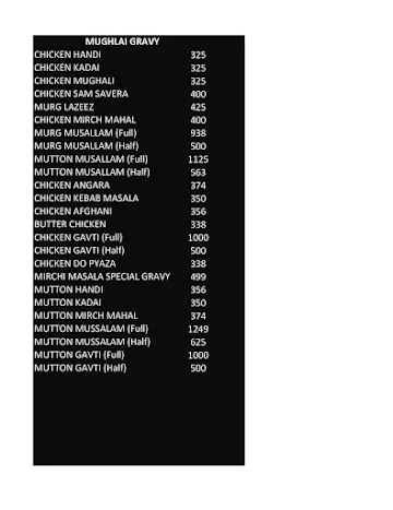 Mirchi Masala menu 