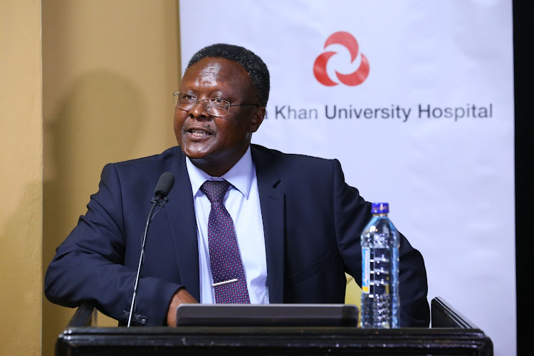 Prof Gerald Yonga, chairperson Non-Communicable Diseases Alliance East Africa, during a public lecture at the Aga Khan University