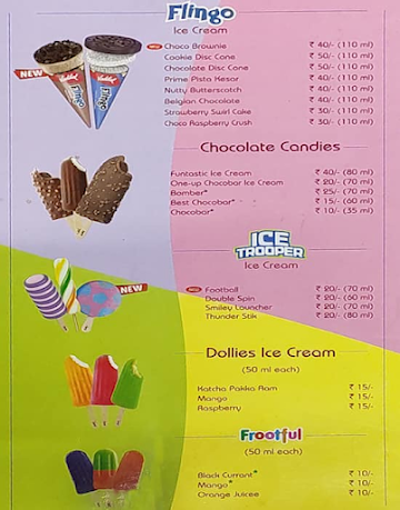 Vadilal Icecream menu 