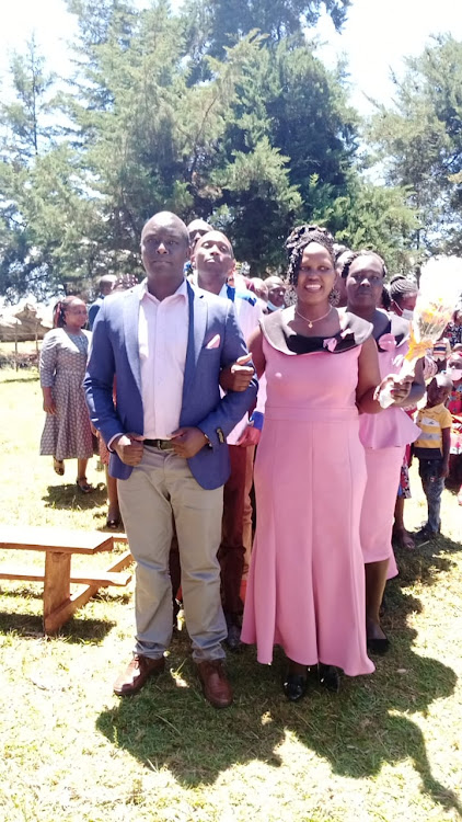 Clinical officer Victor Tiony' and nurse Susan Jebet on their wedding day on November 1, their weding day.