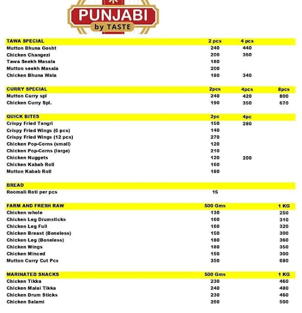 Punjabi By Taste menu 