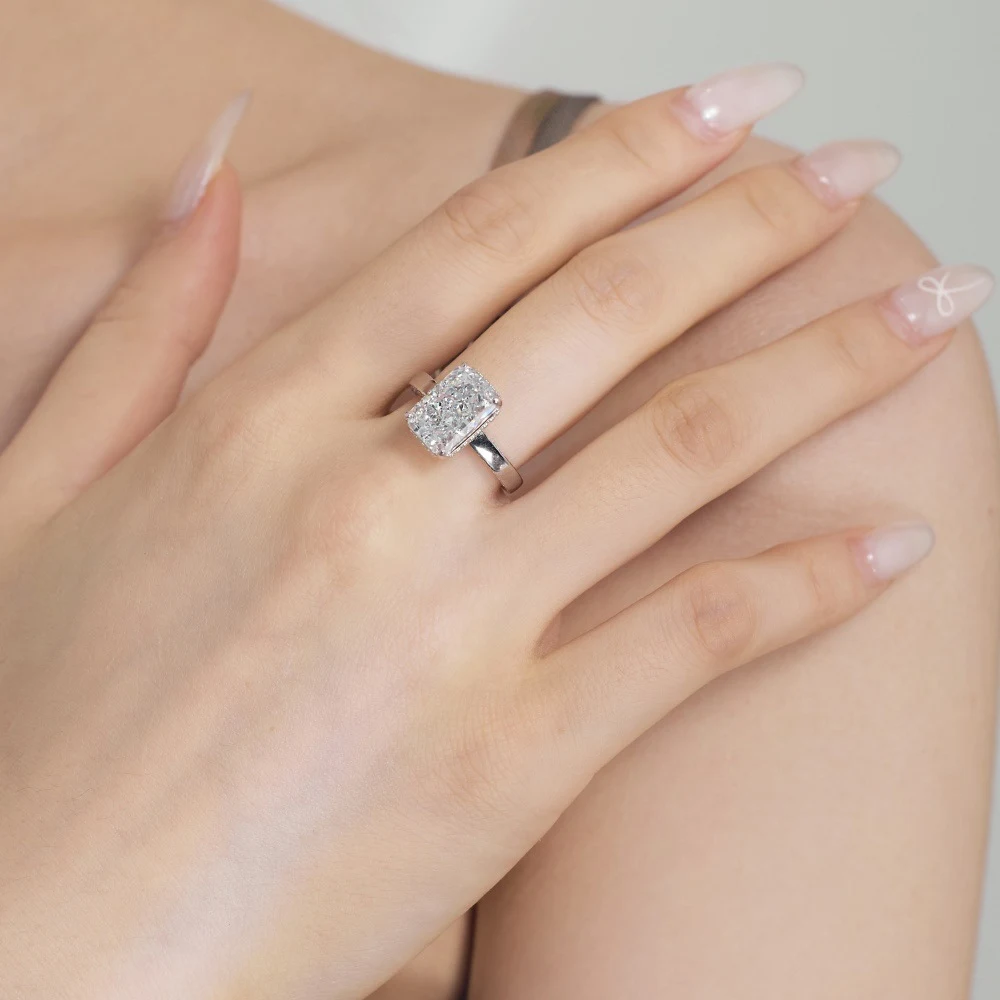 Title 3, S925 Sterling zilveren ring, rechthoekige Ice F...