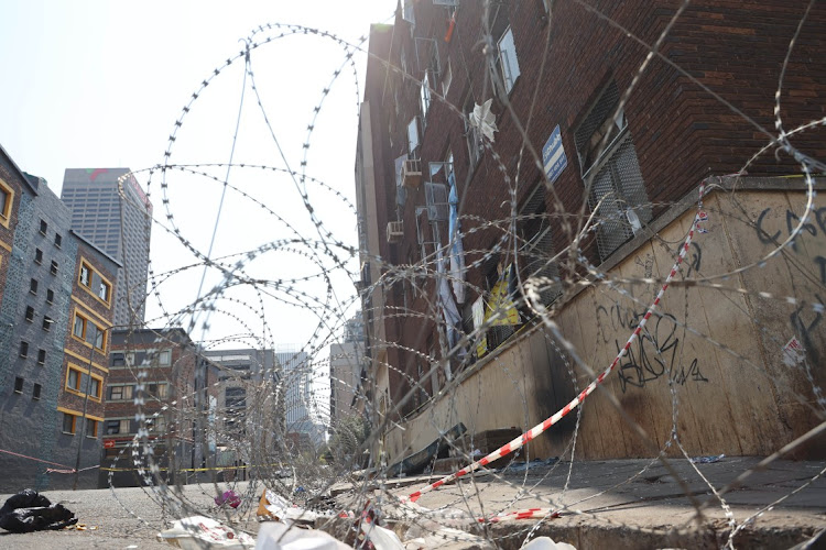 The building which caught fire last Thursday in Marhalltown, Johannesburg, has now been cordoned off