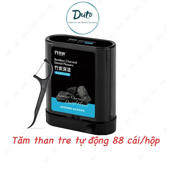 Tăm Chỉ Than Tre Hộp Tự Động, Hộp 88 Cái Tiện Lợi, Chăm Sóc Răng Miệng , Tăm Chỉ Duto (Hộp Đen Cao Cấp))