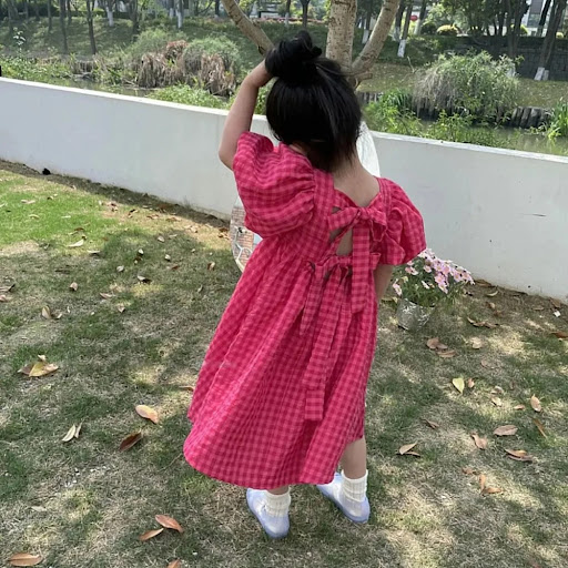 Title 7, Girls Plaid Summer Dress with Puff Sleeves Lig...