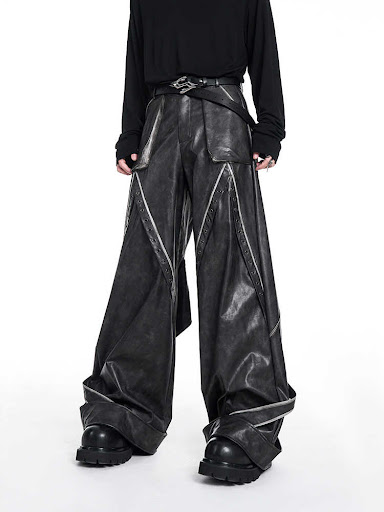 Title 5, Deconstruction Design Heavy Glossy Leather Pant...