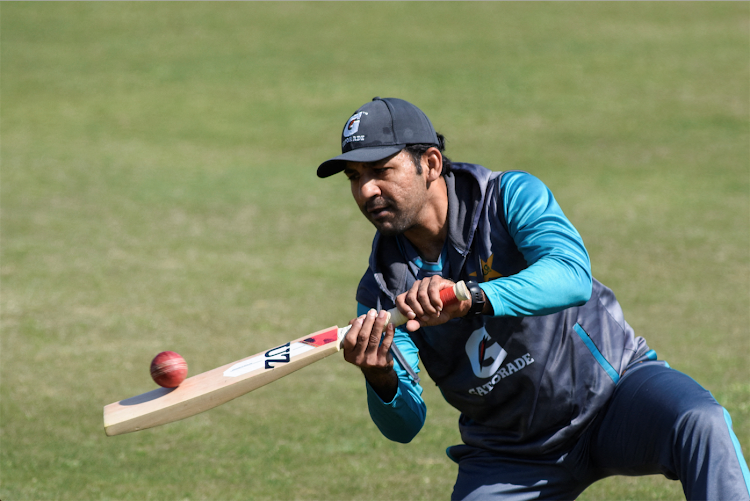 Pakistan's Sarfaraz Ahmed, attends a practice session ahead of the test match against Australia, at the Rawalpindi Cricket Stadium, in Rawalpindi