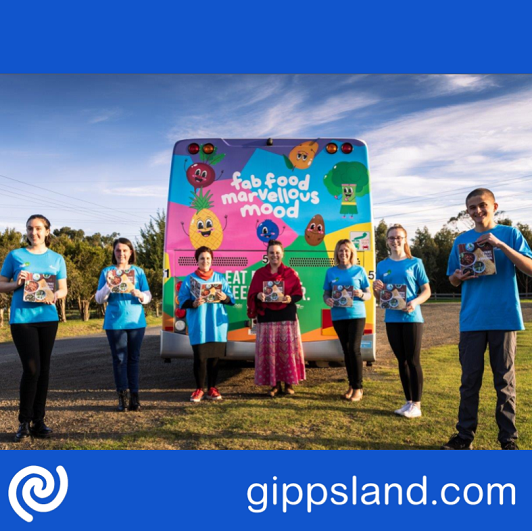 Celebrating the new bus wraps and t-shirts for the Fab Food, Marvellous Mood project are Latrobe City Youth Council members, from left, Youth Mayor Natasha Murcott, Charlotte Dorl, Poppy Susa and Oliver Grendon