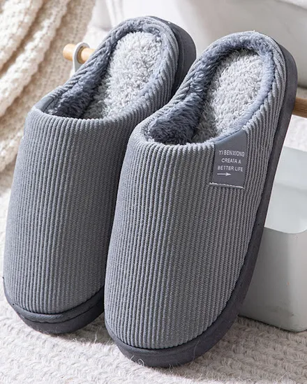 Men Winter Warm Fur Slippers House Non-Slip Soft Shoes Wo... - 0