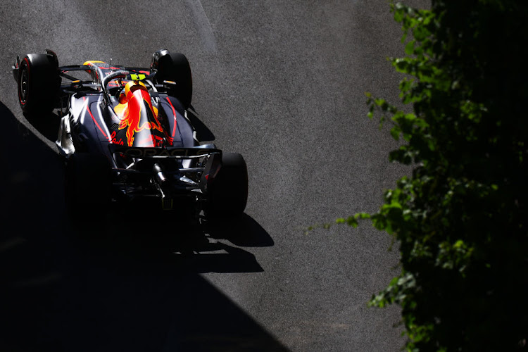 Sergio Perez on track during final practice ahead of the F1 Grand Prix of Azerbaijan at Baku City Circuit on June 11, 2022 in Baku, Azerbaijan.