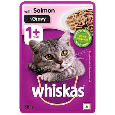 Whiskas Wet Cat Food - Adult ,+1 Year, Salmon In Gravy, For Balanced Nutrition, Shiny Coat - 85 gm