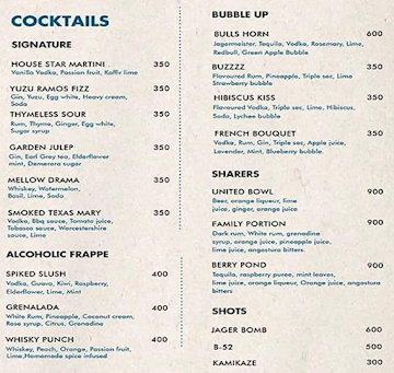 Booze Up menu 