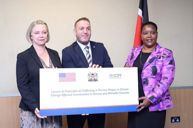 Labour CS Florence Bore in partnership with the International Organization for Migration, the UN and the US government launched the protection of Trafficking in Persons in Climate Change Affected Counties Project on February 1, 2023