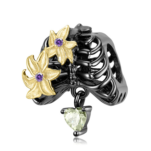 Title 1, Flowers And Skeletons Dark Gothic 925 Silver DI...