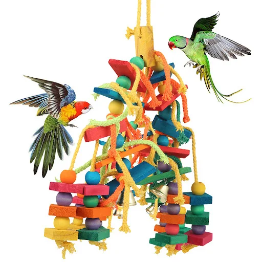 Parrot Toys Hanging Rope Pet Ladder Wood Stand Budgie Parakeet Climb Cage Bird Bite Toy Colorful Bird Chewing Toy Pet Su