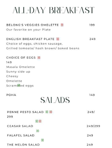 Cafe Belong menu 