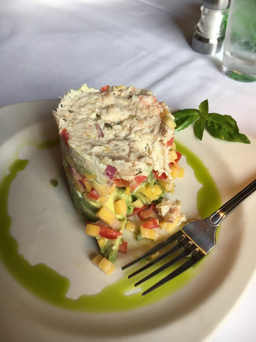 Crab shrimp mango avocado stack