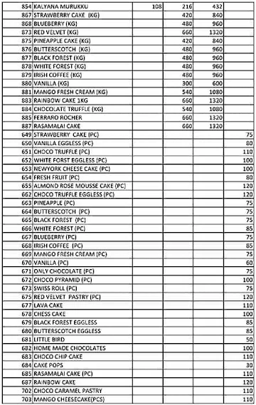 Sree Akshayam Sweets N Bakers menu 