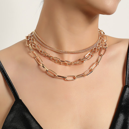 Title 2, Fashion Geometric Multilayer Square Chain Neckl...