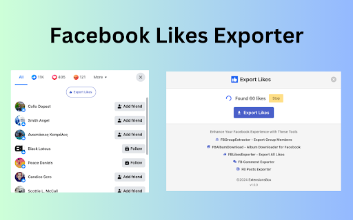 FB likes export - export facebook likes