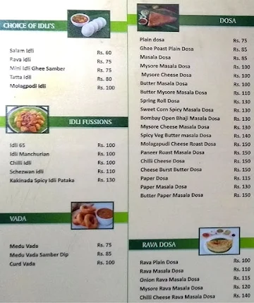 Mr Idli menu 