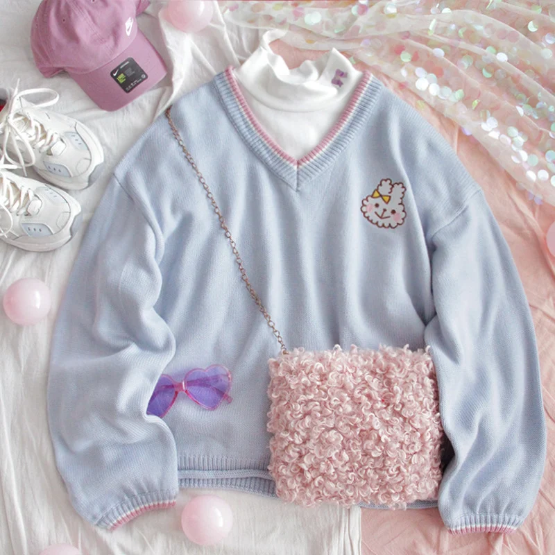 V-neck College soft sister sweater