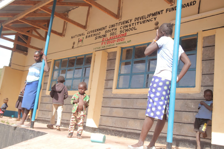 Children and residents displaced by bandits camp at Sinoni primary school, Baringo South on Friday.