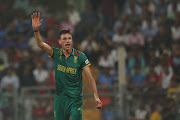 Proteas' Marco Jansen appeals for the wicket of England's Dawid Malan during the ICC Men's Cricket World Cup 2023 match at Wankhede Stadium on October 21, 2023 in Mumbai, India.