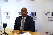 February 22, 2018 . VC Prof Mthembu speaks at  a media briefing at DUT during the staff strike.
