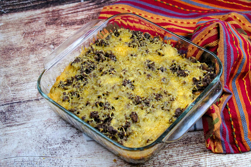 Taco Casserole with melted cheese.