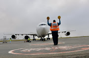 An SAA flight with doses of the Johnson & Johnson vaccine arrives at OR Tambo International Airport on Saturday.