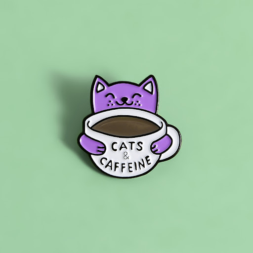 Title 3, Cat Drinking Coffee Enamel Alloy Brooch A charm...