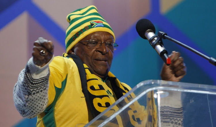 Archbishop Desmond Tutu attending the kick-off celebration concert at Orlando Stadium in Soweto on June 10 2010. The excitement for the Soccer World Cup overflowed as soccer and music lovers were entertained by some of the best local and international performing acts.