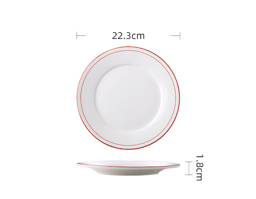 Title 6, Ceramic disc red and green line flat fried rice...