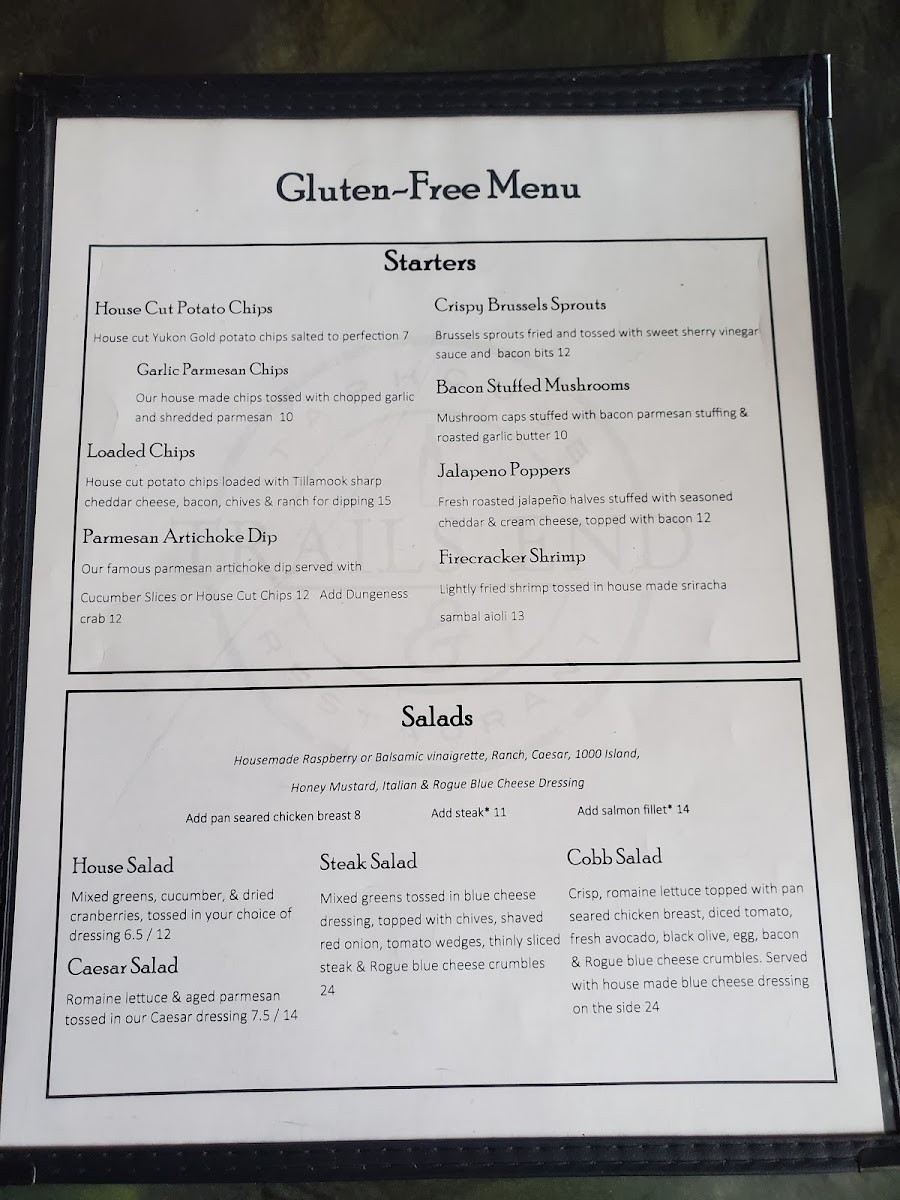 Trails End Taphouse & Restaurant gluten-free menu