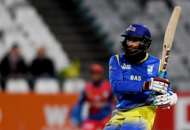 Hashim Amla of the WSB Cape Cobras during the CSA T20 Challenge match between WSB Cape Cobras and bizhub Highveld Lions at PPC Newlands on April 26, 2019 in Cape Town, South Africa.