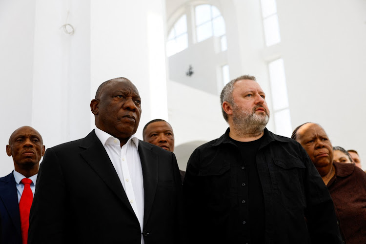 President Cyril Ramaphosa and Ukraine's prosecutor general Andriy Kostin visit a church at a site of a mass grave, in the town of Bucha, amid Russia's attack on Ukraine, outside of Kyiv, Ukraine on June 16 2023.