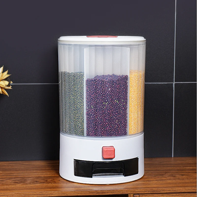 Cubo de Arroz Dividido para el Hogar, Sellado y a Prueba de Insectos, con Rotación para Clasificación de Granos y Fácil Acceso.