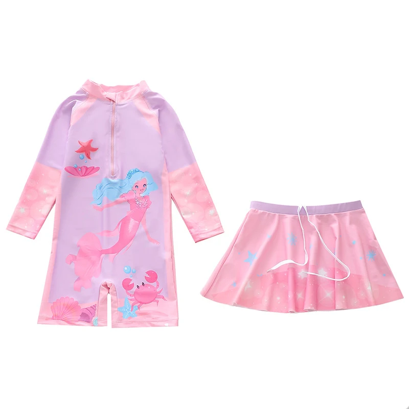 Maillot de bain à manches longues pour filles, idéal pour la plage. Protection solaire et confort pour nager et jouer.