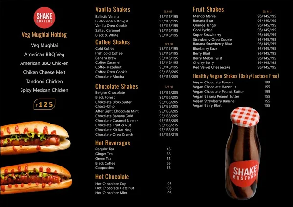 Shake Busters menu 