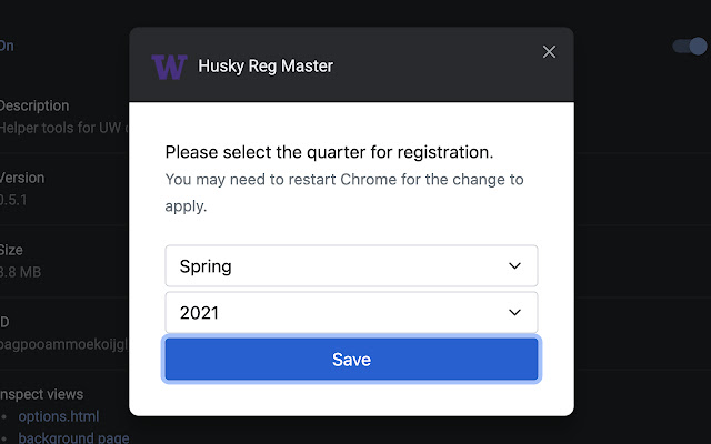 Husky Reg Master chrome extension