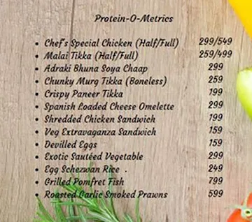 The Calometrics Kitchen menu 