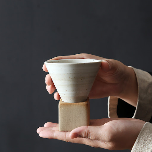 Title 10, Vintage ceramic stoneware espresso cup with cre...
