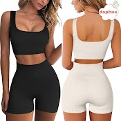 Set Áo Bra Kèm Quần Short Lưng Cao Không Đường May Tập Thể Thao Thời Trang Nữ