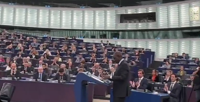 President William Ruto addressing the European Parliament in Strasbourg, France on November 21, 2023.