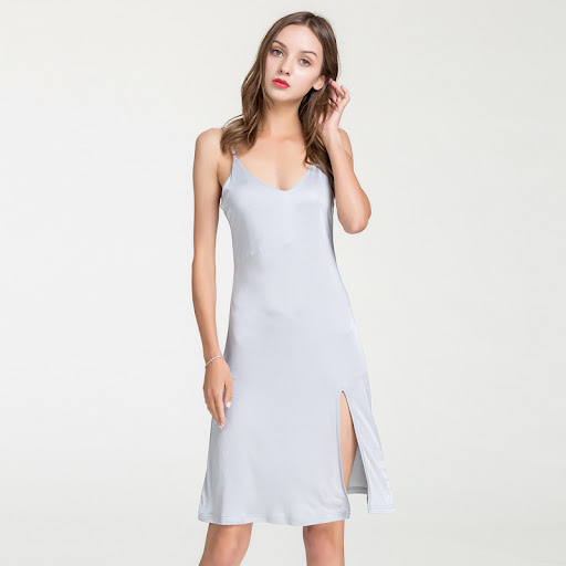 Title 10, Loose Silk Mid-length Pajamas with Slit, a vers...