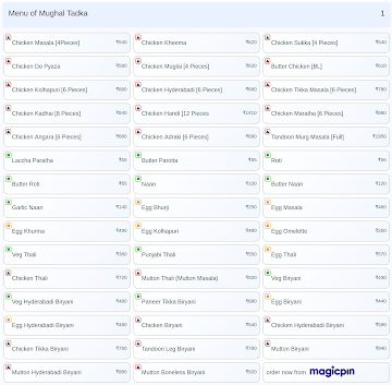 Mughal Tadka menu 