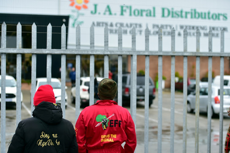 Members of the EFF went to JA Floral Distributors in Fairview as anger mounted after reports that four female employees had been subjected to a degrading underwear inspection.