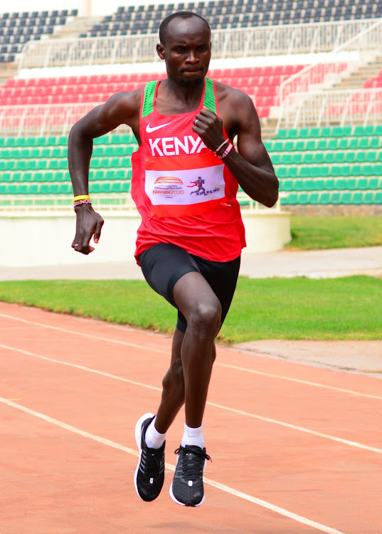 World 800m bronze medalist Ferguson Rotich in action during a training session at Nyayo Stadium